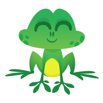  Funny cartoon style green frog  character in cartoon style. Vector illustration. Design for print or children book illustration