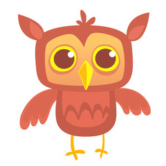 Funny cartoon owl. Wild forest animal collection. Baby education. Isolated. White background. Flat design. Vector illustration