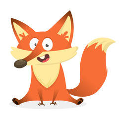 Cartoon red fox character, vector illustration, isolated on white background