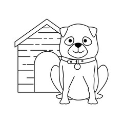 cute dog breed with wooden house character vector illustration design