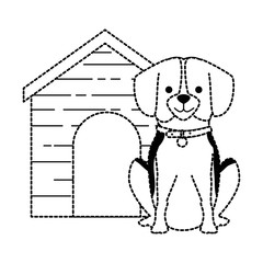 cute dog breed with wooden house character vector illustration design