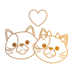 cute cats mascots head with hearts characters vector illustration design