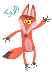 Cartoon red fox character saying 'sup', vector illustration, isolated on white background
