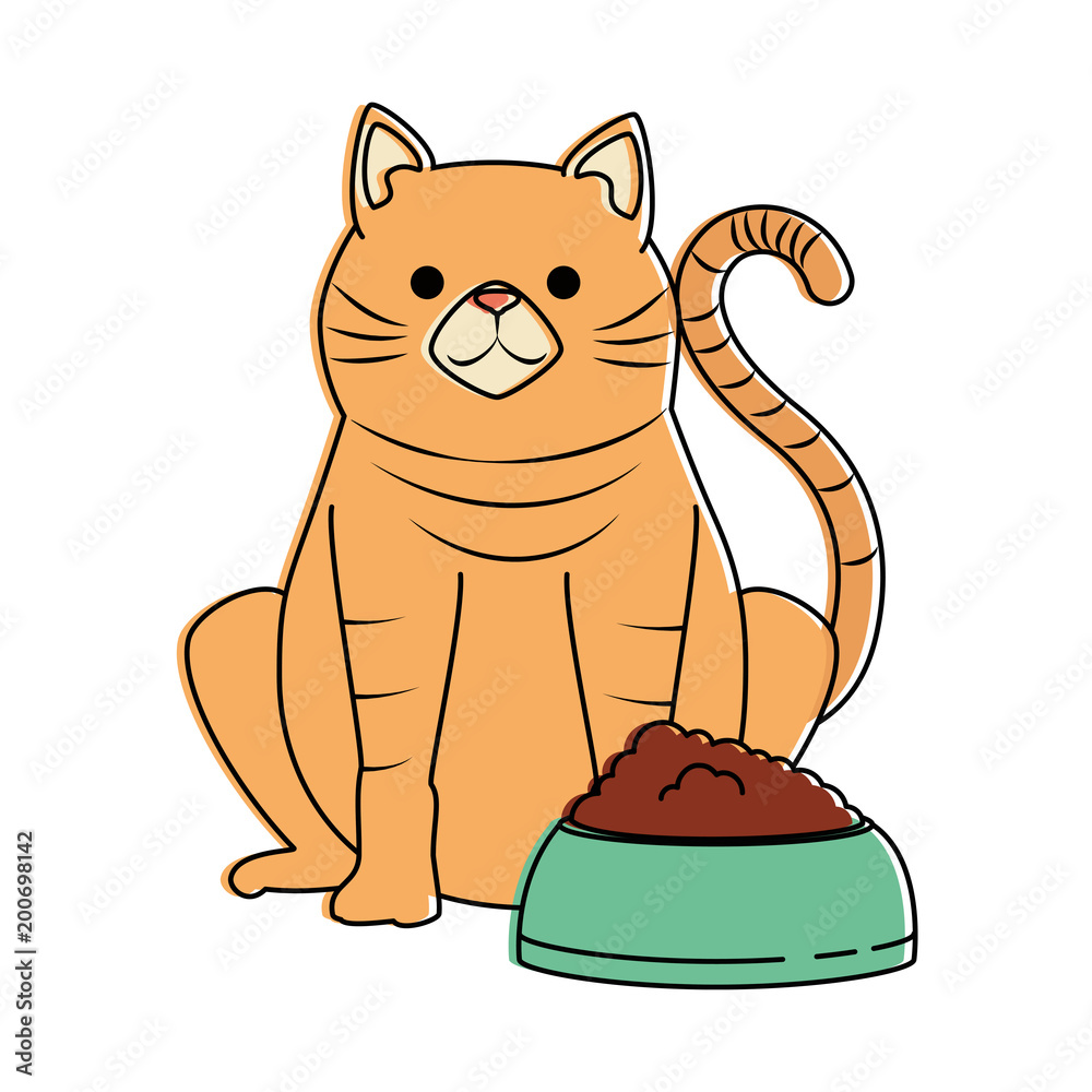 Canvas Prints cute cat mascot with dish food character vector illustration design