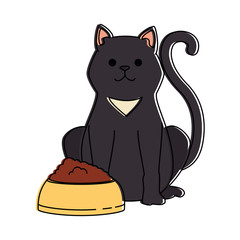 cute cat mascot with dish food character vector illustration design