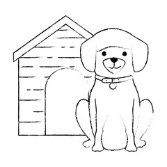 cute dog breed with wooden house character vector illustration design