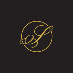 initial letter logo script circle gold