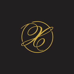 initial letter logo script circle gold