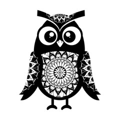 monochrome owl bird with mandala pattern vector illustration design