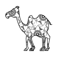 monochrome camel with mandala pattern vector illustration design