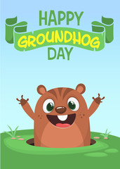 Cartoon funny marmot. Happy Groundhog day