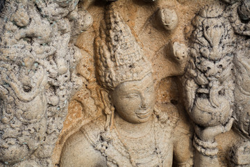 Fototapeta na wymiar Anuradhaoura Rathnaprasadaya Guard stone is the best preserved and most detailed guardstone in sri lanka