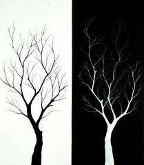 set black and white tree background  from oil paint