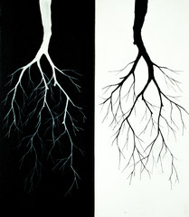 invert white and black tree background  from oil paint