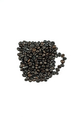 white background and coffee beans, coffee cup design vertical