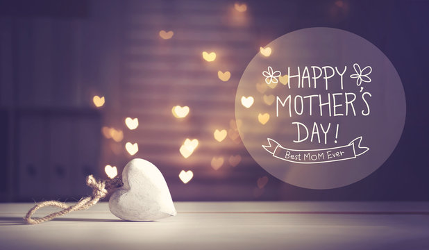 Happy Mother's Day message with a white heart with heart shaped lights