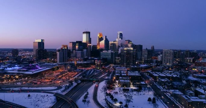 Aerial Hyperlapse of Minneapolis -  Dusk to Night