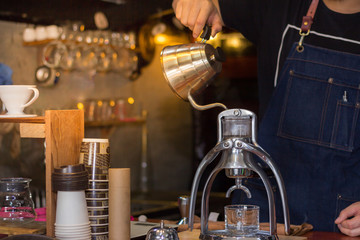 Drip brewing, filtered coffee,  ground coffee beans contained in a filter, Coffee machine