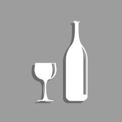 A bottle of alcohol and a glass. Vector icon.