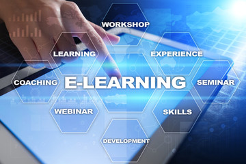 E-Learning on the virtual screen. Internet education concept.