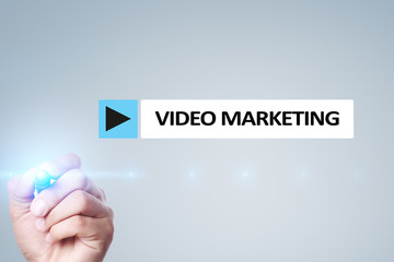 Video marketing, advertising concept on virtual screen.