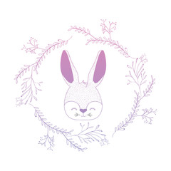 Fototapeta na wymiar cute rabbit head with wreath easter celebration