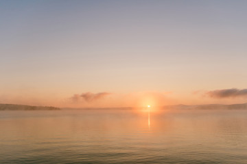 Fototapeta na wymiar gentle dawn, peach dawn, tranquil morning, morning dawn, tranquility, silence, skyline, foggy morning
