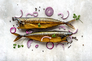Mackerel, smoked fish with omega 3 fat, bar food on table