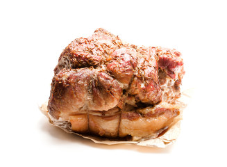 Roasted  pork with spices isolated on white