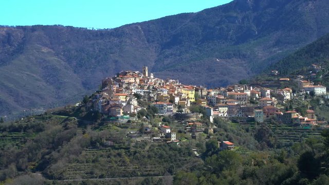 The ancient town of Perinaldo high in the mountains of Liguria in Western Italy