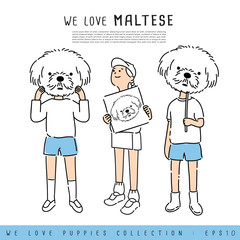 Boy and Girl Holding Puppy's face :  Vector Illustration