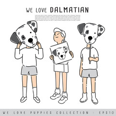 Boy and Girl Holding Puppy's face :  Vector Illustration