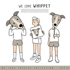 Boy and Girl Holding Puppy's face :  Vector Illustration