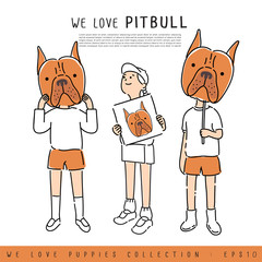 Boy and Girl Holding Puppy's face :  Vector Illustration