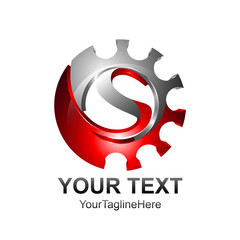 Letter S logo design template colored red silver gear design for business and company identity. Abstract initial S alphabet logo element.