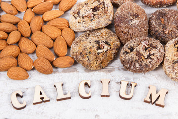 Natural food containing calcium, minerals and dietary fiber, healthy nutrition concept