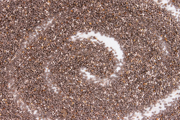 Chia seeds as background, concept of food containing natural vitamins, fiber and minerals