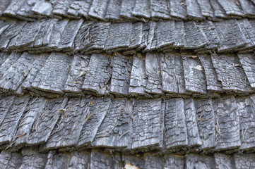 background of an old wooden tiled roof. 