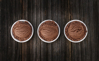 Fototapeta na wymiar Chocolate ice cream with bowl on wooden background