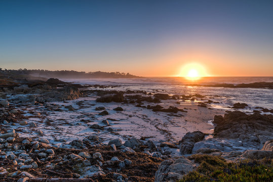 Colorful Sunset at Carmel Shore in California © Alexey
