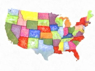 Artistic abstract watercolor political map United States of America