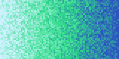 Deep Sea Green Blue Seamless Pixilated Gradient Background. Mosaic Pixel Art Texture. Horizontal...