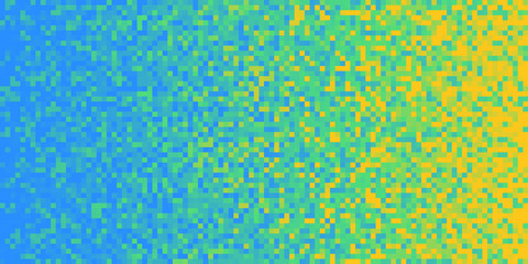Blue Lime Yellow Seamless Pixilated Gradient Background. Mosaic Pixel Art Texture. Horizontal Pixel...