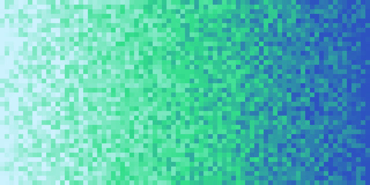Deep Sea Green Blue Seamless Pixilated Gradient Background. Mosaic Pixel Art Texture. Horizontal Pixel Gradient Backdrop.