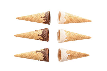 Glazed ice cream cones isolated on a white background