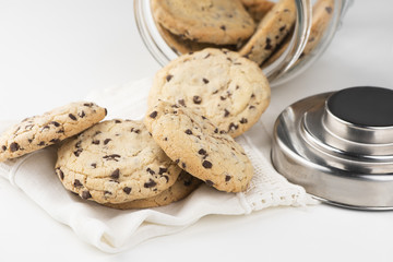 Home made chocolate biscuits on white table