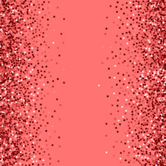 Red gold glitter. Scattered frame with red gold glitter on pink background. Rare Vector illustration.