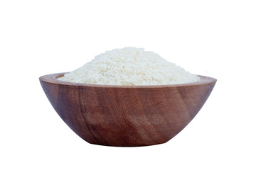 White rice in bowl isolated on white background.