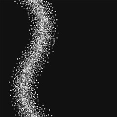 Silver glitter. Left wave with silver glitter on black background. Amazing Vector illustration.