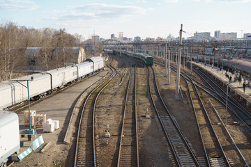 Fototapeta na wymiar Moscow train station at the spring day